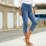 Blancheporte džínové 3/4 kalhoty s knoflíky na koncích nohavic sepraná modré – Zboží Mobilmania