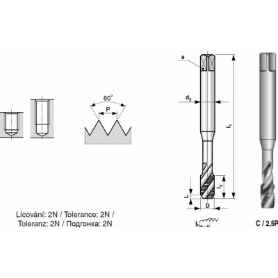 Strojový závitník válcovaný 192 se šroubovou drážkou, DIN 371, ISO 1, HSSE M8x1,25 mm | Bučovice Tools (B193080) – Hledejceny.cz