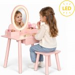 ECOTOYS Dětský toaletní stolek s LED zrcadlem, stoličkou a 6 doplňky – Zboží Mobilmania