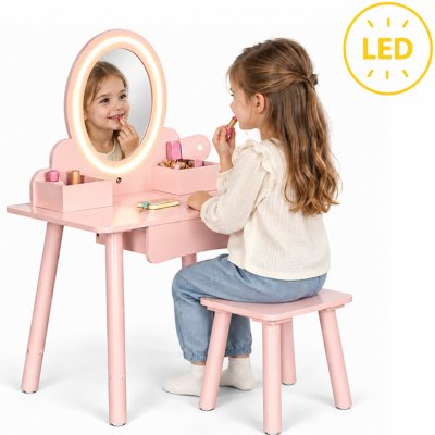 ECOTOYS Dětský toaletní stolek s LED zrcadlem, stoličkou a 6 doplňky – Zboží Mobilmania