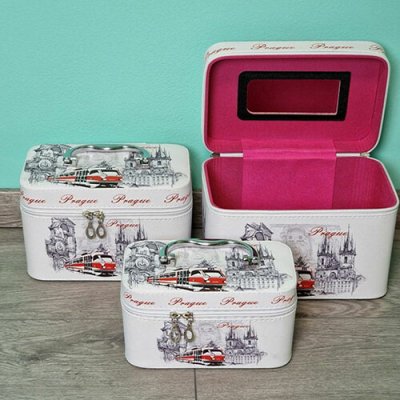 RB-nakuplevne sada kosmetických kufříků Praha Retro S/M/L bílá 3 ks – Zboží Mobilmania