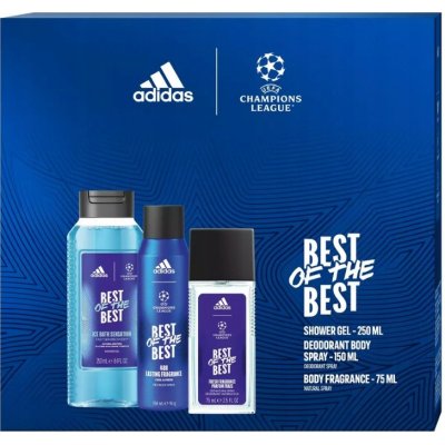 Adidas UEFA Best Of The Best deodorant s rozprašovačem 75 ml + sprchový gel 250 ml + deodorant ve spreji 150 ml