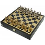 Manopoulos Šachy Řecká mytologie v dřevěné kazetě se zlatými/stříbrnými figurkami a mosaznou šachovnicí 34x34 cm – Zboží Dáma