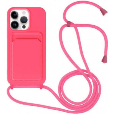 Pouzdro Appleking silikonové se šňůrkou a kapsou na karty iPhone 13 Pro Max - neonově růžové – Zbozi.Blesk.cz