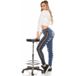 Sexy KouCla Skinny Jeans Used Look & Lacing denimblue