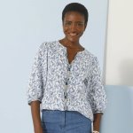 Halenka s výšivkou z bavlny s potiskem modrá – Zboží Dáma