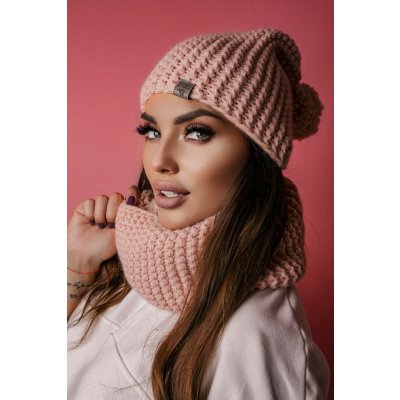 Fashionweek dámský zimní set čepice + šála komin NB1027 světle růžová – Zboží Mobilmania