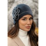 Krumlovanka Šedomodrá zimní čepice s velkým květem W-0646/567 – Zboží Mobilmania
