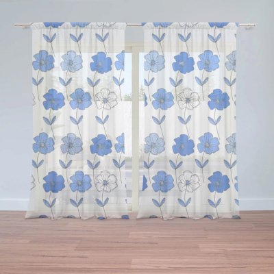 Záclony Modré květiny: 2 ks - 150x250 cm - Sablio – Hledejceny.cz