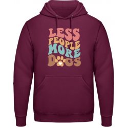 AWDis Hoodie Mikina Nápis Méně lidí více psů Purpurovočervená