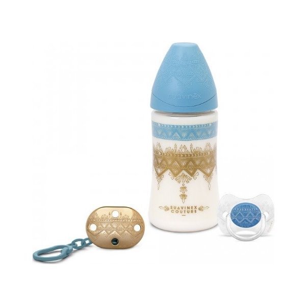 Suavinex Couture Set Láhev 270 ml + dudlík + klip Light Blue od 384 Kč -  Heureka.cz