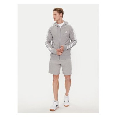 adidas Mikina Essentials French Terry 3-Stripes Full-Zip Hoodie IC9833 Šedá Regular Fit – Zboží Mobilmania