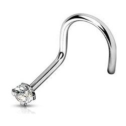 Šperky4U Zahnutý piercing do nosu titan čirý kamínek TIT1063C-025