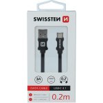 Swissten 71521101 USB 2.0 typ A na C, USB 2.0, zástrčka A - zástrčka C, opletený, 0,2m, černý – Zboží Živě