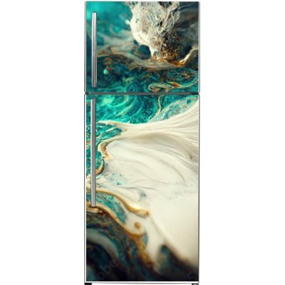 WEBLUX 538117667 Samolepka na lednici fólie Spectacular image of teal and white liquid ink churning together rozměry 80 x 200 cm