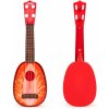 Dětská hudební hračka a nástroj EcoToys Ukulele kytara pro děti čtyřstrunná jahoda