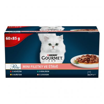 Gourmet Perle hovězí kuře králík losos ve šťávě 60 x 85 g – Sleviste.cz