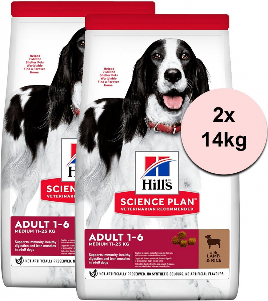 Hill’s Science Plan Adult 1-6 Medium Breed Lamb & Rice 2 x 14 kg