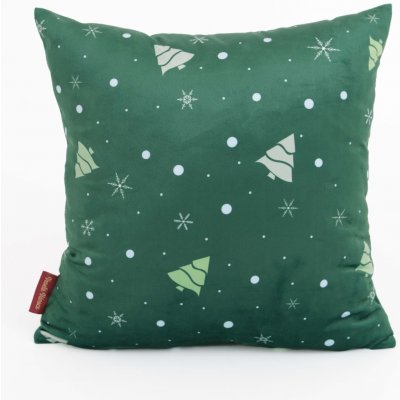 MKLuzkoviny.cz Vánoční Velvet Vločky a stromečky zelený 40 x 40 cm – Sleviste.cz