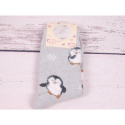 CNB Berlin Termo ponožky DE 37715 teplé s vlnou a angorou s tučňáky šedé