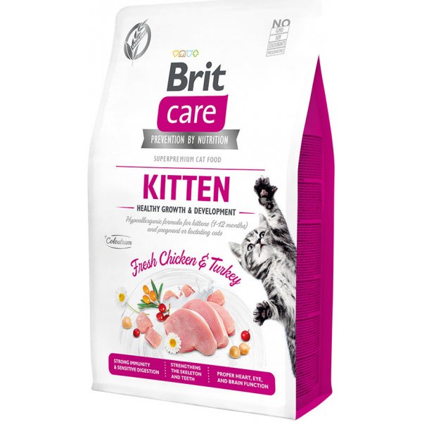 Krmivo pro kočky Brit Care Cat bez obilovin pro zdravý růst a vývoj koťat s kuřetem a krocanem 2 kg