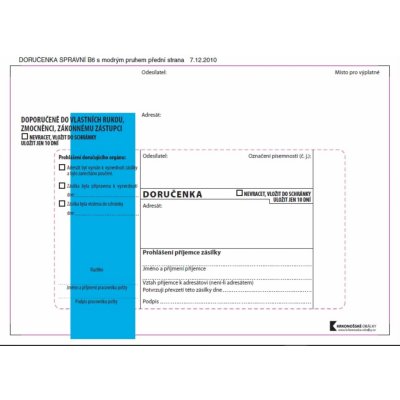 Krkonošské obálky Obálky B6 - Doručenka o správním řízení - modrá, samolepicí, 100 ks – Zbozi.Blesk.cz