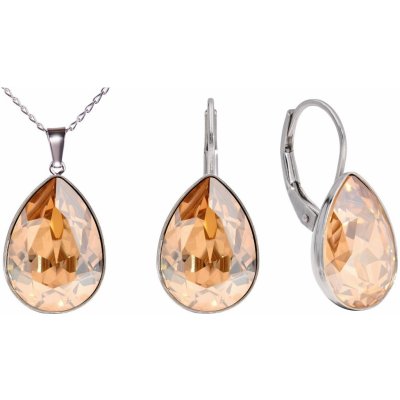 Swarovski Elements Pear stříbrná sada set souprava náušnice a přívěsek s řetízkem zlatá slzička kapka 39169.4 Golden Shadow zlatá světlá jantarová zlatobéžová – Sleviste.cz