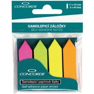 Samolepící papírové záložky CONCORDE šipky, 11 x 43 mm, 4 x 40 lístků, neonový mix – Hledejceny.cz