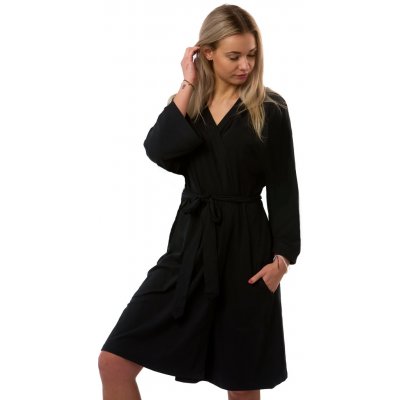 Župan dámský černý bavlněný s páskem pro plnoštíhlé 1G0752 černá – Zboží Dáma