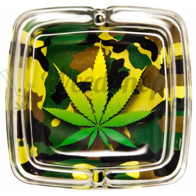 WeedShop Skleněný popelník hranatý List marihuany List camuflage – Zboží Mobilmania