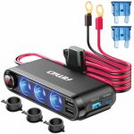 Amio Rozbočovač do auta 3x12/24V | 2x USB 4.8A | 1x USB QC3.0 | 1x USB-C PD30W + integrovaný voltmetr | Zboží Auto