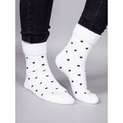 YO SKF0015G TEPLÉ froté termo Ponožky bílé s černými puntíky