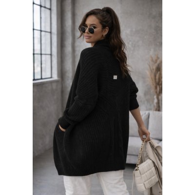 Fashionweek Dámský dlouhý pletený kardigan bez zapínání oversize svetr Itálie MDK9 Černá – Sleviste.cz