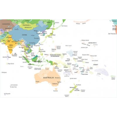 Magnetická mapa Východní Asie a Oceánie, ilustrovaná, detailní (samolepící feretická fólie) 99 x 66 cm – Hledejceny.cz