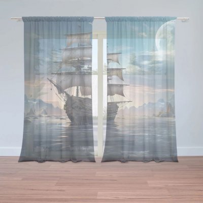 Sablio Záclony Plachetnice mezi skalami: 2ks 150x250cm – Hledejceny.cz
