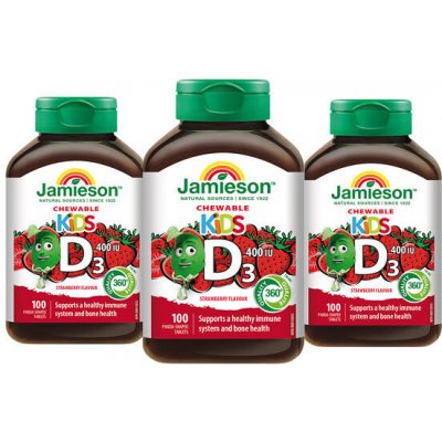 Jamieson Vitamín D3 Kids Jahoda 3 x 100 tablet – Hledejceny.cz