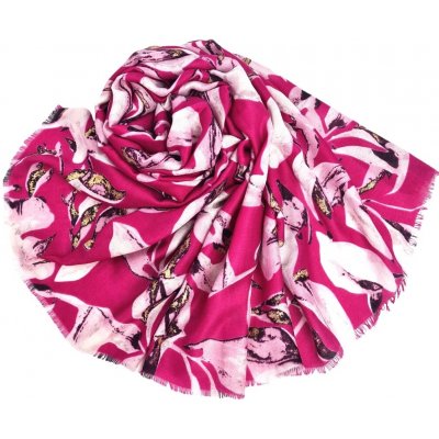 Classic Scarf růžová šála s květy zdobené zlatem – Zboží Dáma