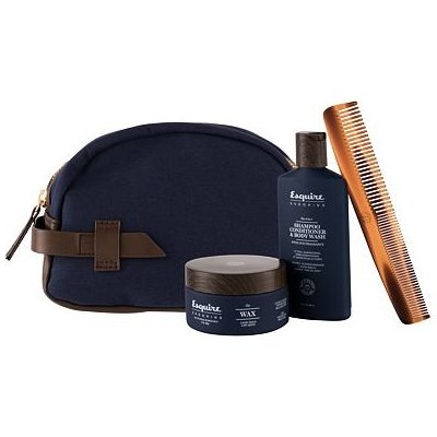 Farouk Systems Esquire Grooming sprchový gel 3in1 89 ml + vosk na vlasy The Wax 85 g + hřeben Classic Travel Dual Comb + kosmetická taška dárková sada – Zbozi.Blesk.cz