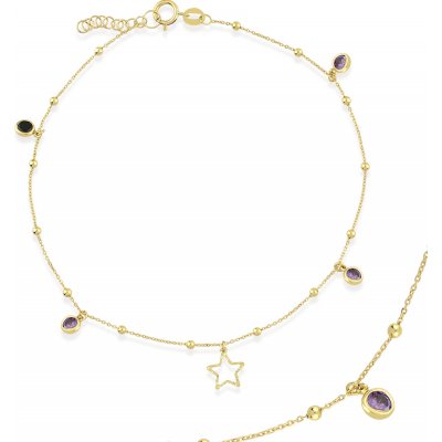 Lillian Vassago Zlatý řetízek na nohu se zirkony, kuličkami a hvězdou LLV22-GBL006YA – Zboží Mobilmania
