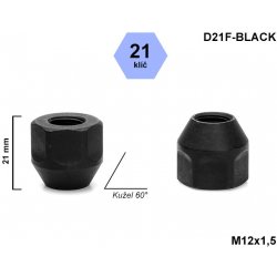 Kolová matice M12x1,5 kužel otevřená, černá, klíč 21, D21F-BLACK, výška 21mm