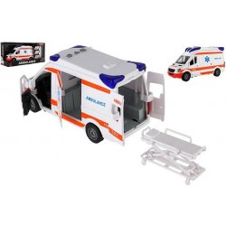 Teddies Auto ambulance plast 26cm s lehátkem na setrvačník se světlem se zvukem v krabici 37x18x11,5cm