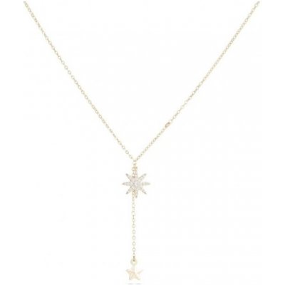Biju Pozlacený řetízek 14k zlatem s přívěskem, ve tvaru písmene ypsilon a hvězdiček se zirkony 3001532 – Zboží Mobilmania