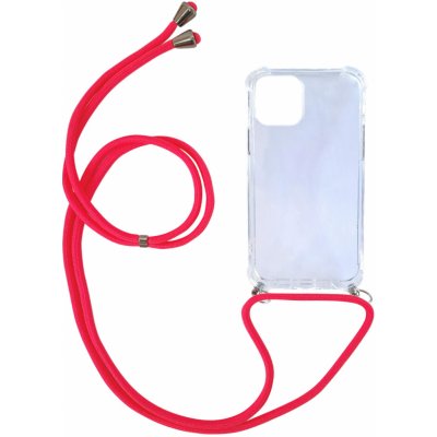 Pouzdro SES Průhledné silikonové ochranné se šňůrkou na krk Apple iPhone 13 mini - černé Barva šňůrky: 11. Červené – Zboží Mobilmania