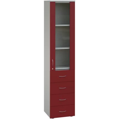 LE - 44 skříň léková prosklená, pravá, korpus šedý, dvířka burgundská – Zboží Dáma