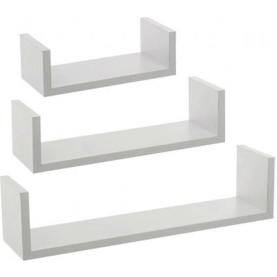Sada 3 bílých nástěnných polic Edge MDF moderních na knihy a dekorace 42 cm – Zboží Dáma