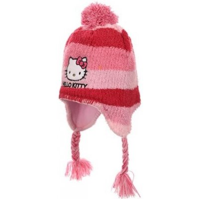 Dětská zimní čepice Hello Kitty vícebarevná pruhovaná červená růžová