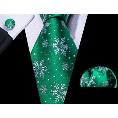 Amparo Miranda vánoční sada kravata kapesníček a manžetové knoflíčky SB35 zelená – Zboží Dáma