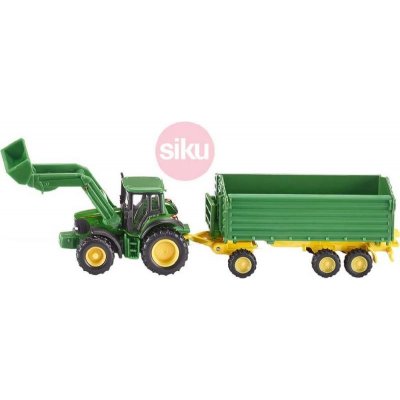 Siku Farmer traktor John Deere 1:87 s čelním nakladačem a přívěsem model 1843