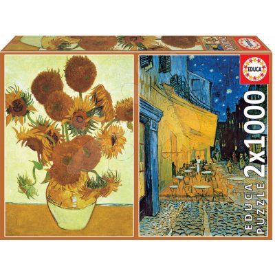 Educa Los Girasoles+Terraza De café Por La Noche Vincent van Gogh 2 x + Fix lepidlo 1000 dílků – Zboží Mobilmania