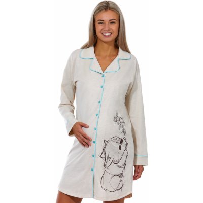 Elegantní béžová kojící i těhotenská noční košile s límečkem a dlouhým rukávem Kočičák 1C3375 béžová – Zboží Mobilmania